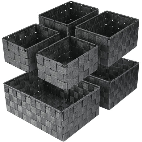 Uvellgift Woven Storage Baskets Storage Bins Cube Basket Container Baskets Storage Boxes Organizers for Clothes /Shelves/ Closet Set of 6 (Grey)