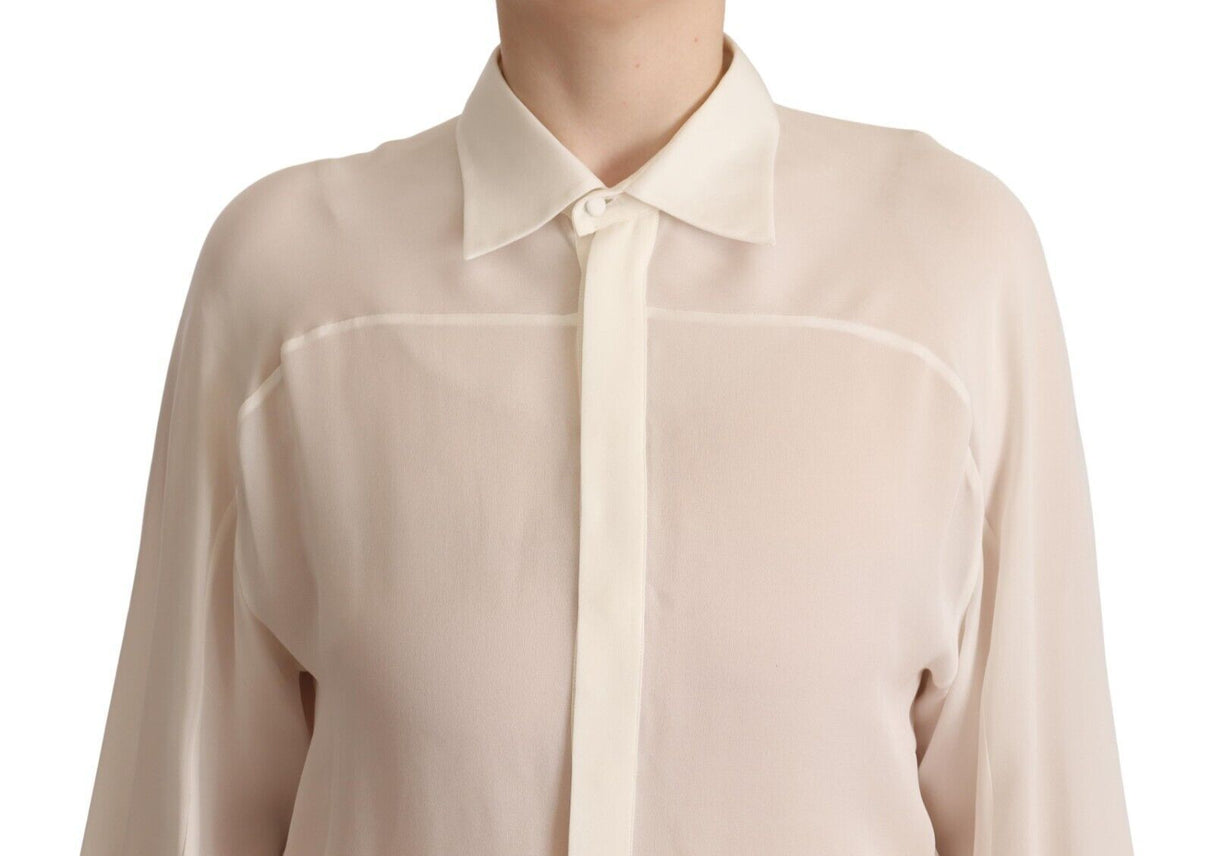 Dsquared² Elegant Off White Silk Long Sleeve Blouse