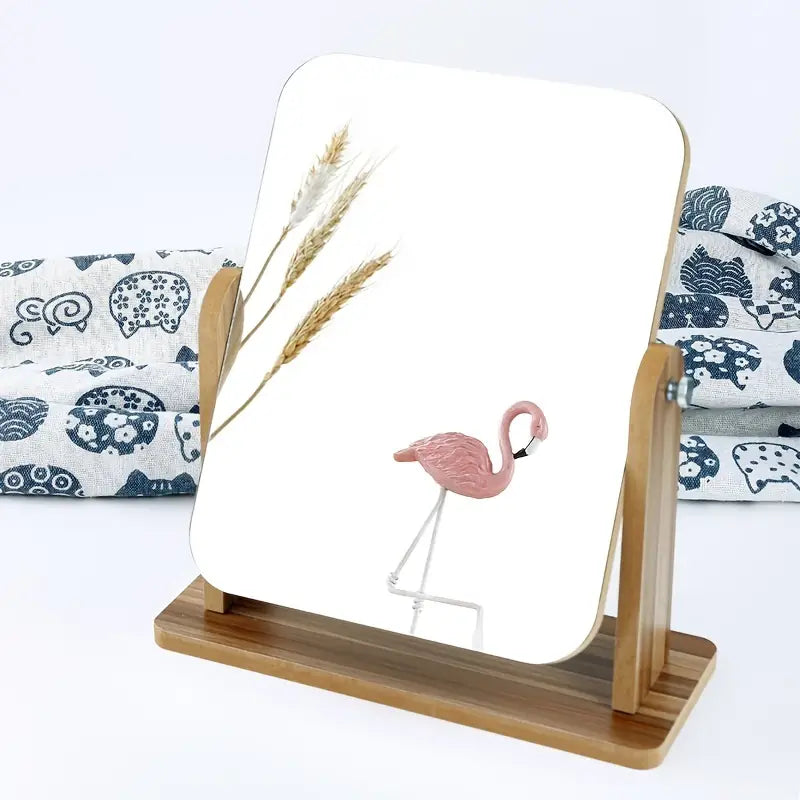 Portable Wooden Desktop Makeup Mirror - Folding Design