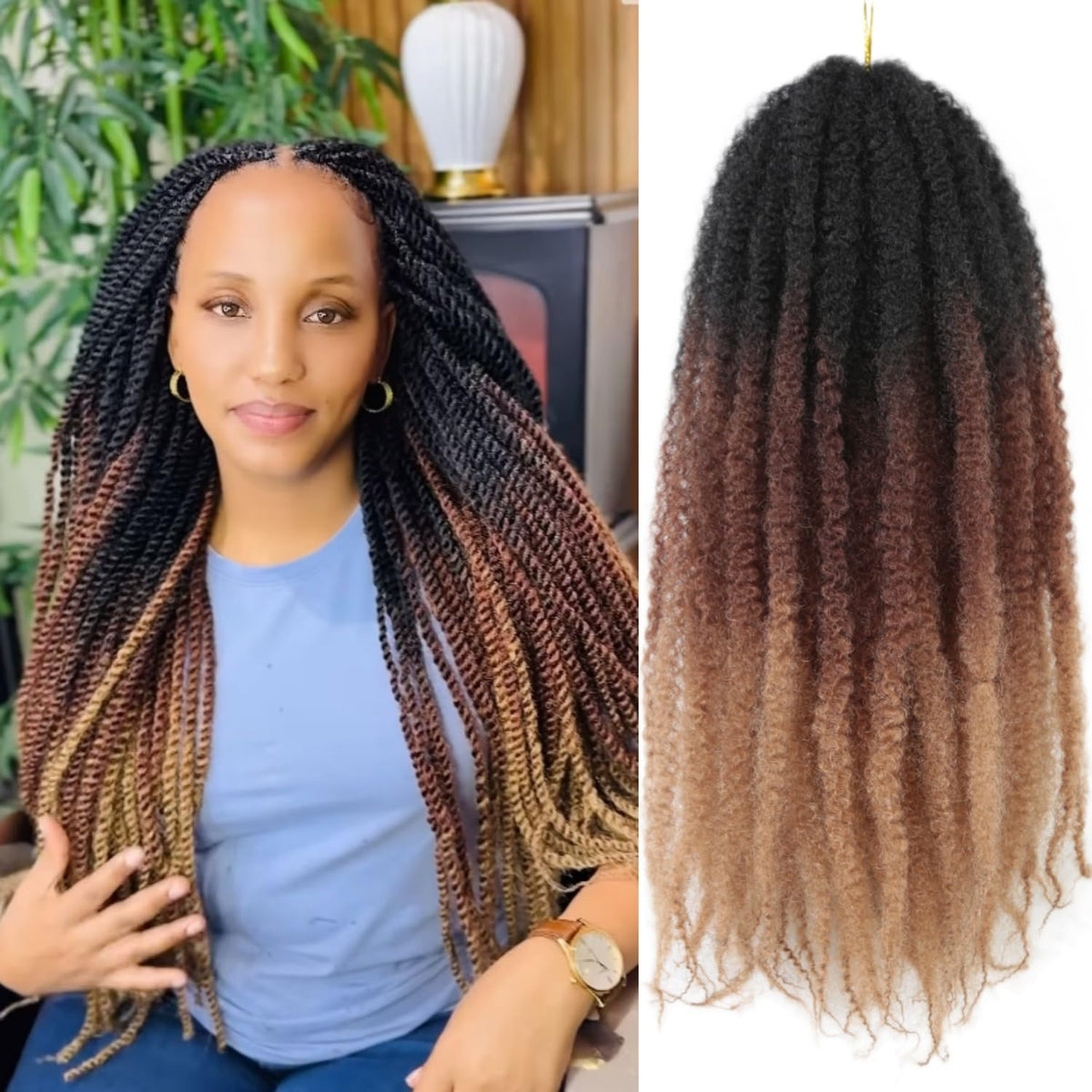 Marley Twist Braiding Hair 18 Inch 8 Packs Ombre Marley Twist Hair Crochet Braids Cuban Twist Hair Afro Kinky Twist Crochet Hair Synthetic Marley Braids Hair Extension (1B3027# 18inch 8packs)