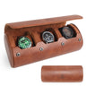 HELMDY Watch Roll Travel Case for Men and Women: 3 Watch Travel Roll - Storage Box Organizer and Display Case for Wristwatches & Smart Watches up to 50mm (Brown)