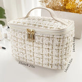 Plaid Print Large Capacity Makeup Bag with Handle