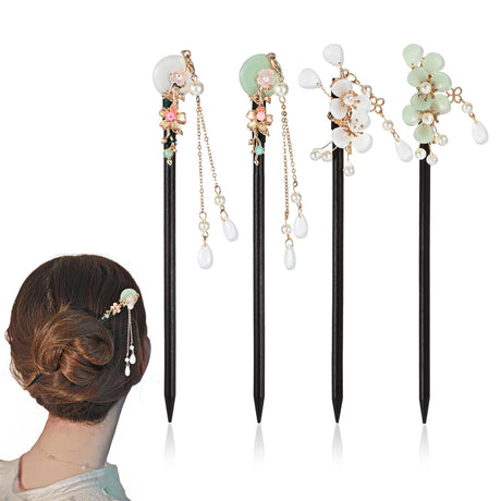 4 Pcs Traditional Flower Hair Sticks Chinese Hair Sticks Vintage Hanfu Hair Accessories Hair Sticks for Buns Chopsticks for Hair Classic Hair Fork for Long Hair Women