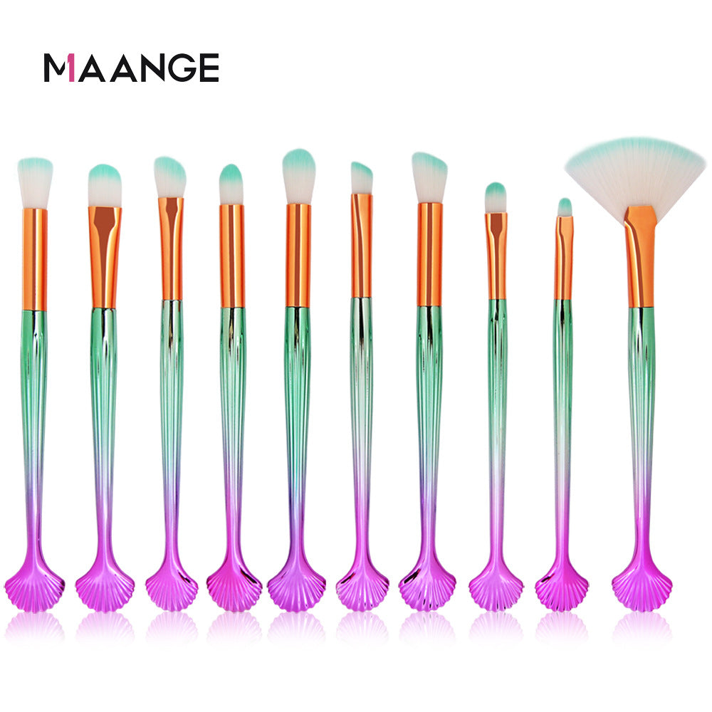 10-Piece Shell Makeup Brush Set - Beauty Tools