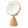 SLIMOON 8" Vanity Mirror with Lights and Bamboo Stand 1X/10X Double Sided Magnifying Mirror with Light 360° Rotation 3 Colors Brightness Adjustable Rechargeable Makeup Mirror with 50 LED Lights