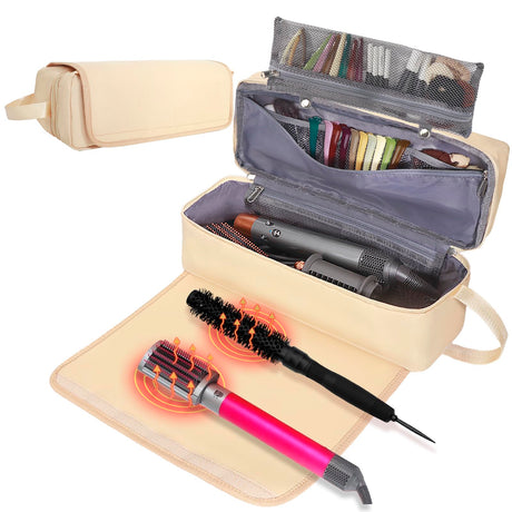FAMOPLAY Hair Tools Travel Bag with Heat Resistant Pad Portable Hair Tools Storage for Hair Straighteners Curling Iron and Hair Care Accessories Traveling Essentials for Women