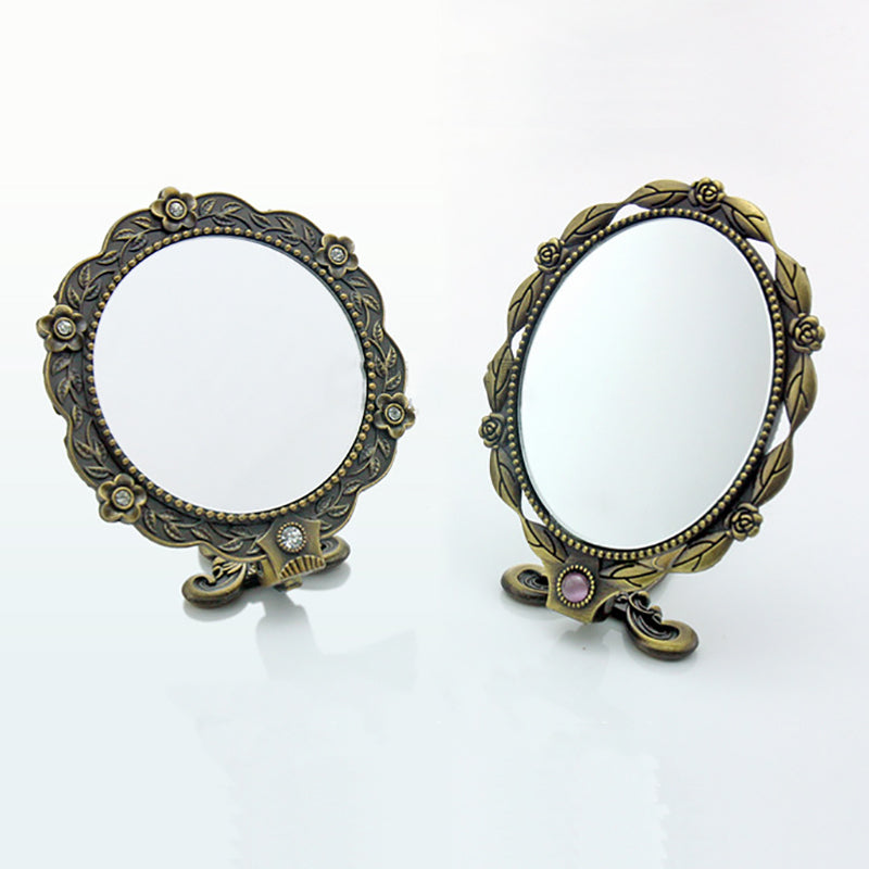 Retro Portable Handheld Metal Makeup Mirror