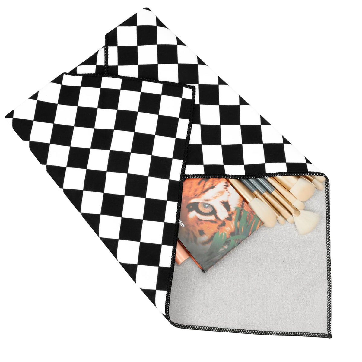 besharppin Magic Cloth Makeup Bag Large Cosmetic Bag Open Lay Flat Organizer Travel Makeup Bag for Fashion People(Checkerboard)