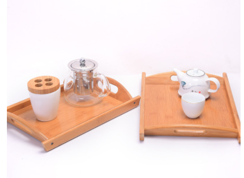 Bamboo Rectangular Serving Tray with Handle for Home