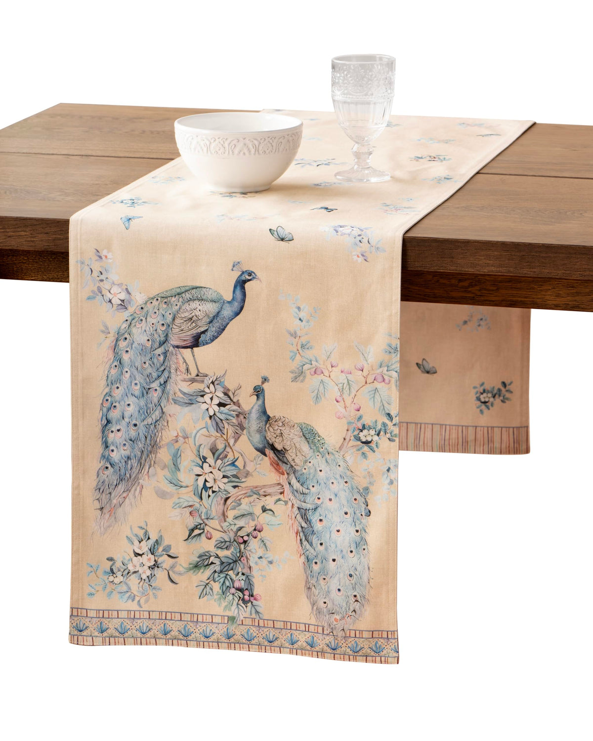 Maison d Hermine Tablerunners 100% Combed Cotton Premium Table Runner Decorative Table Cover Home Kitchen & Camping Peacock Utopia - Sandy Beach Double Layer - (14.5"x72")