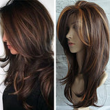 Medium-Length Straight Brown Linen Women's Hair