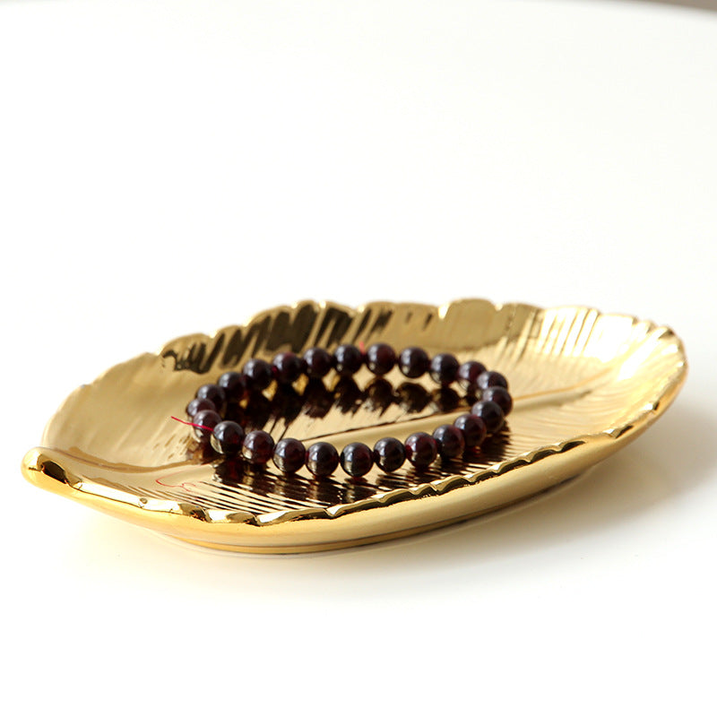 Ceramic Jewelry Tray with Gold Leaf Design (Home Decor)
