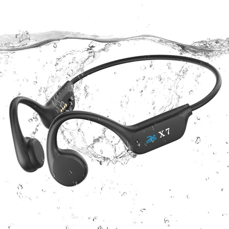 Swimming headphones-bone conduction headphones IP68 waterproof built-in MP3 player 32G memory wireless open Earphones Bluetooth 5.3 for running cycling-underwater swimming headphones (black)