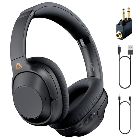 YMOO Bluetooth 5.2 Hybrid Active Noise Cancelling Headphones for Airplane Travel Wired and Wireless ANC Headphones 75H Playtime Over Ear Headphones Bluetooth Headset with Mic for Adults