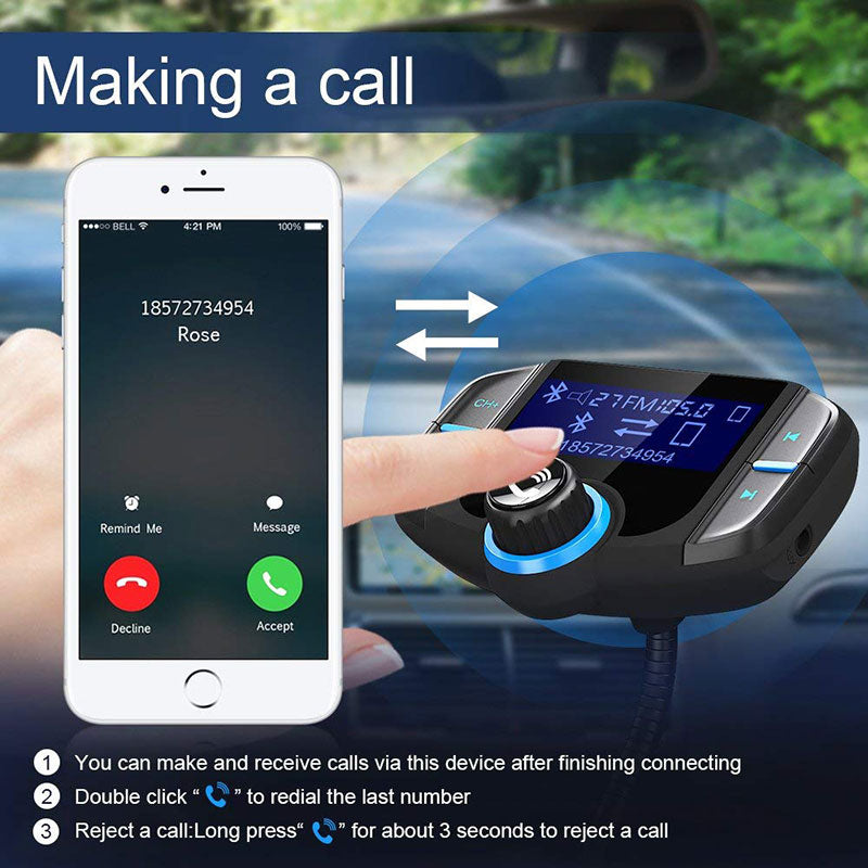 Bluetooth FM Transmitter Car Adapter with Fast Charger