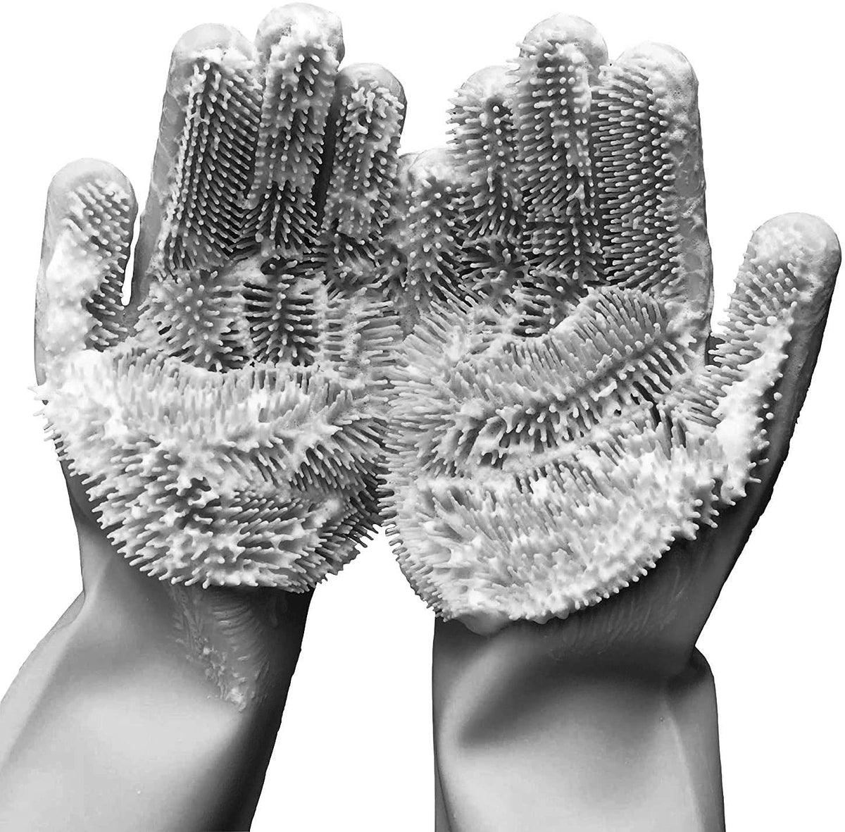 Forliver Silicone Dish Washing Cleaning Sponge Gloves Dog Care Silicone Reusable Rubber Brush Scrubber Gloves for Pet Grooming Bathing Car Washing. 1 Pair (13.6" Large)