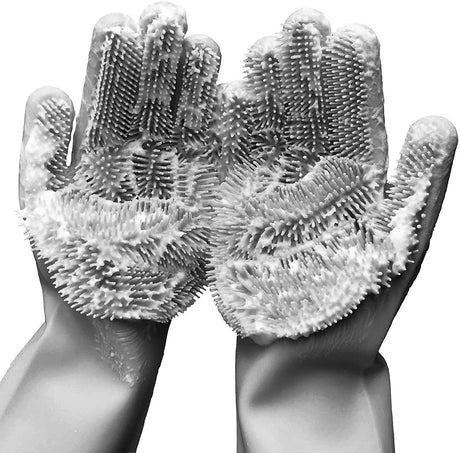 Forliver Silicone Dish Washing Cleaning Sponge Gloves Dog Care Silicone Reusable Rubber Brush Scrubber Gloves for Pet Grooming Bathing Car Washing. 1 Pair (13.6" Large)