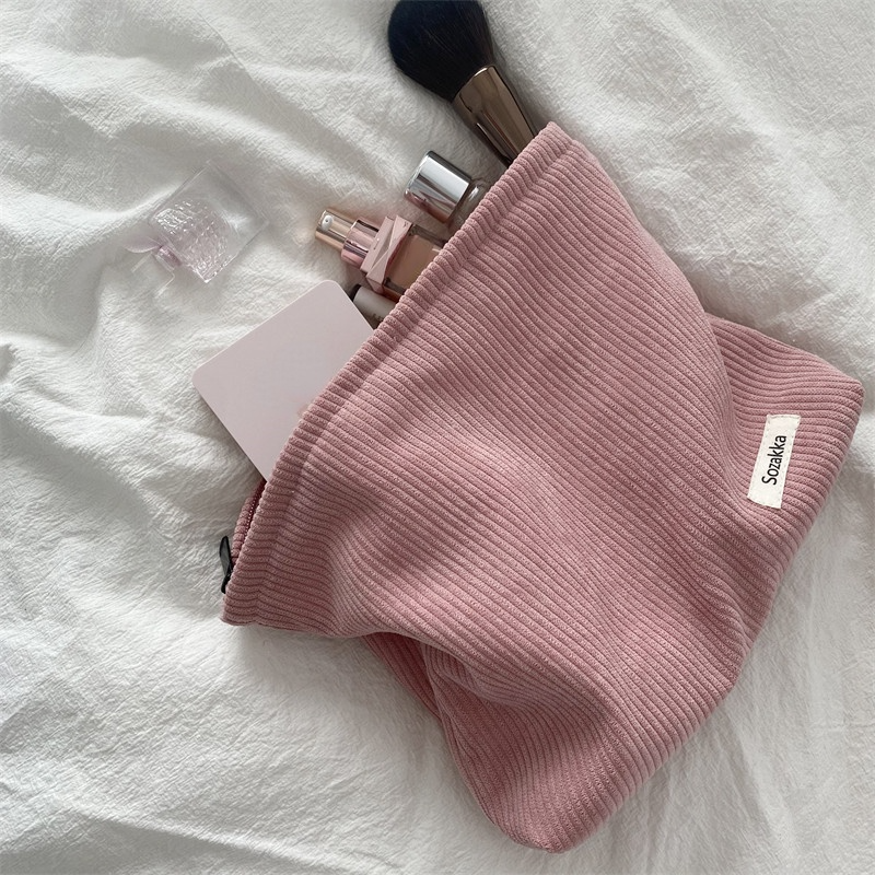 Corduroy Travel Cosmetic Bag - Large Capacity Organizer