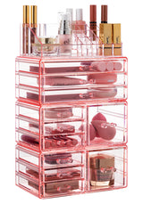 HBlife Acrylic Clear Dustproof Makeup Storage Organizer Drawers Large Skin Care Cosmetic Display Cases for Bathroom Stackable Storage Box with 11 Drawers for Vanity (Orange)