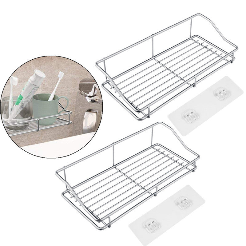 No-Drill Adhesive Bathroom Shelf - Stainless Steel Wall Mount