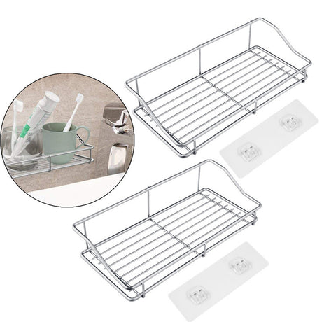 No-Drill Adhesive Bathroom Shelf - Stainless Steel Wall Mount