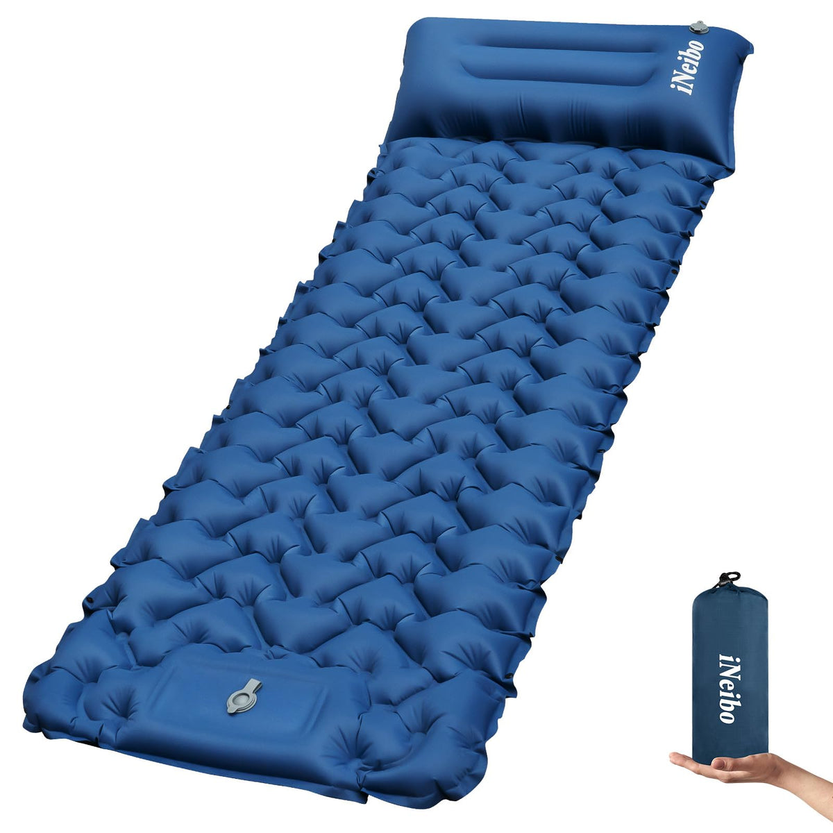 iNeibo Sleeping Pad for Camping - Inflatable Sleeping Pad with Pillow Built-in Foot Pump Compact Camping Air Mattress for Hiking Camping Backpacking Tent Car Traveling (Blue Single)