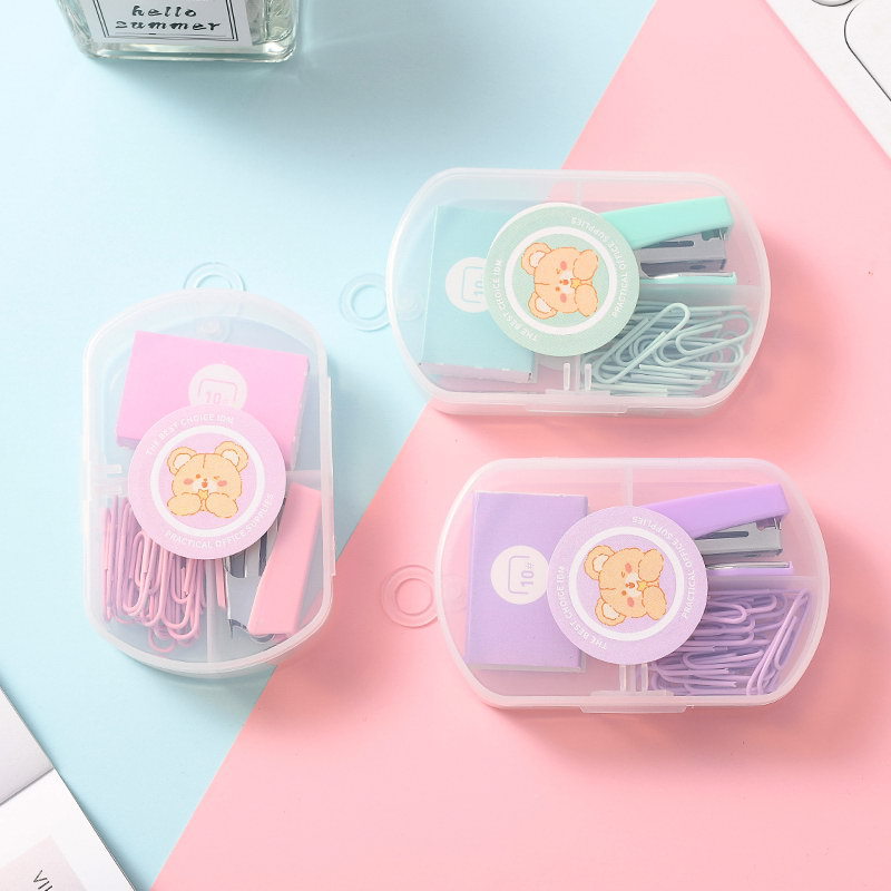 Cute Macaron Mini Stapler Student Stationery Set