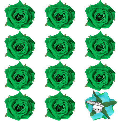 Yilloog 12 Pack Rose Hair Clip Flower 2.8 Hairpin Floral Brooch Floral Hair Clips Mexican Hair Flowers Hairpin Party Supplies for Women Rose Hair Accessories Wedding Pack(Green)