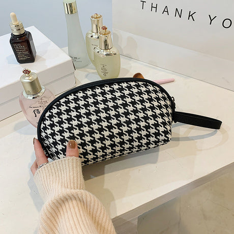 Houndstooth Cosmetic Bag - Classic Zipper Mini Makeup Bag