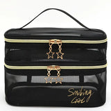 Double Layer Clear Mesh Makeup Purse and Organizer Bag