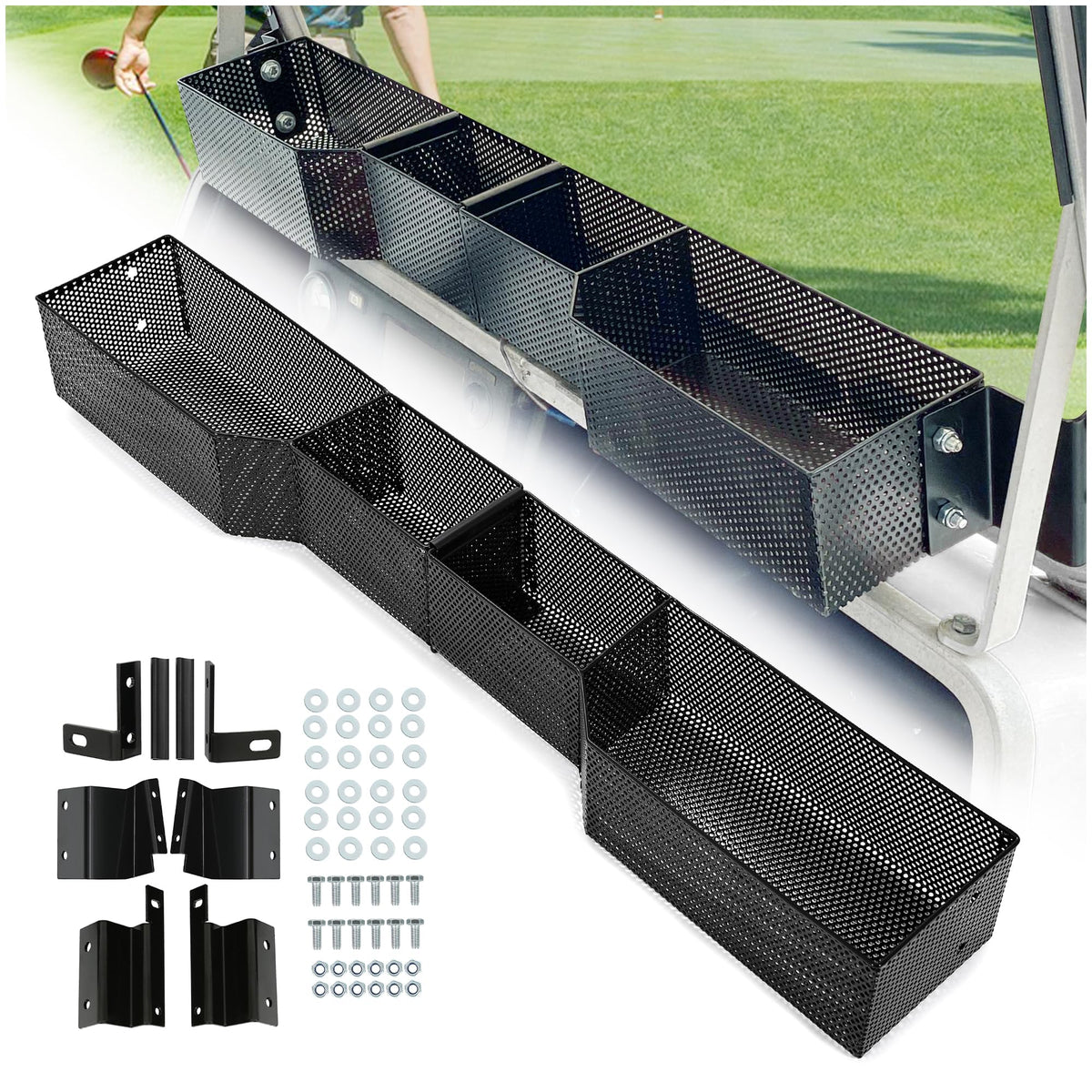 KUAFU Front Inner Basket Compatible with 2000-Up Club Car DS & Precedent Golf Cart Dash Storage Organizer Heavy Duty Steel Powder Coated Black