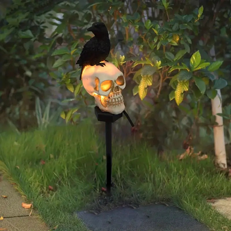 Crow Skull Solar Garden Light - Day of the Dead Decor