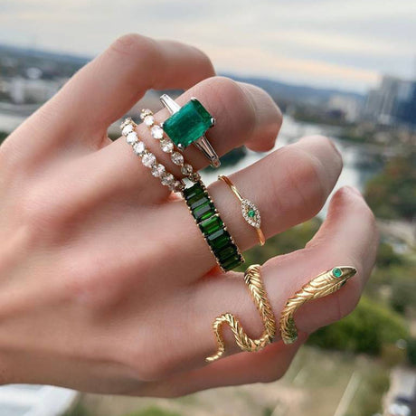 Bohemian Vintage Ring Set with Metal and Crystals