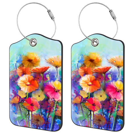 Neidius 2 Pack Luggage Tags for SuitcaseWatercolor Painting PU Leather Idea Baggage Tag with Name Labels Privacy Cover Metal Ring Men and Women Travel Cruise Labels