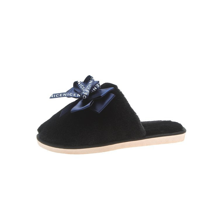 Bowknot Plush Cotton Slippers for Indoor and Outdoor
