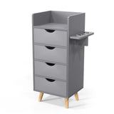 OmySalon Salon Station 4 -Layer Beauty Barber Salon Styling Station Organizer Equipment Hair Stylist Storage Cabinet with 2 Hair Dryer Holders 4 Drawers and Raised Table Legs Grey