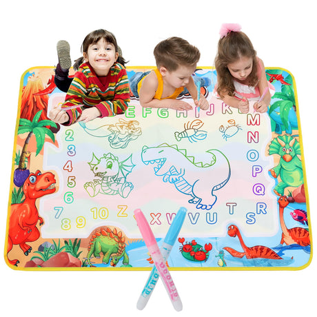 Large Water Doodle Mat for Toddlers Magical Colourful 39″×27″ Mess Free Coloring Mat with 2 Water Pens Educational Toy Gifts for Kids 3+ Year - Dinosaurs