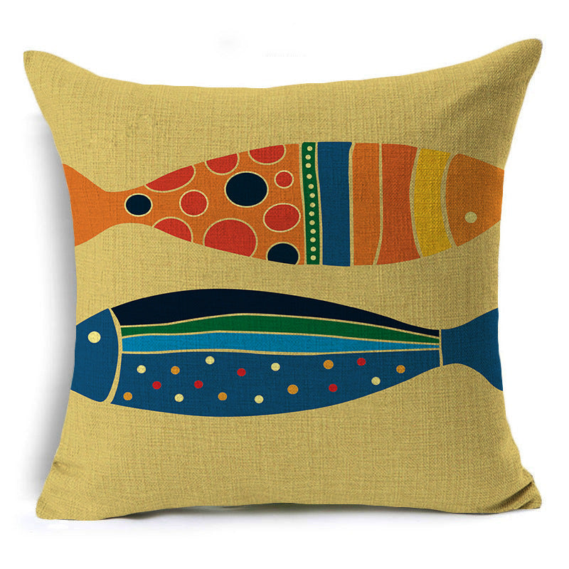 Nordic Fish Cartoon Hand-painted Car Pillow Cover