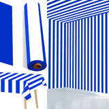 Blue and White Stripe Tablecloth Roll 52 in x 100 Ft Blue Stripe Picnic Party Supplies Camping Party Tablecloth for Indoor Outdoor Events Family Banquet Parties and Celebrations（Plastic ）