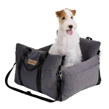 Miorun Dog Car Seat for Small and Medium Dogs Easy Clean Pet Booster Bed with Calming Cushion Waterproof Travel Carrier for Cats and Puppies with Storage Pocket Up to 25lb Gray