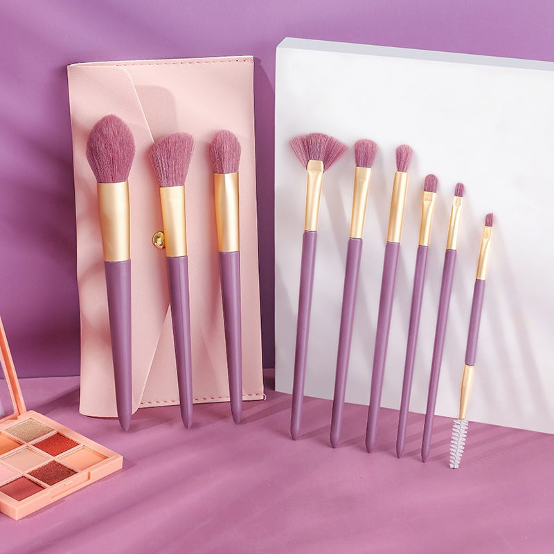 10-Piece Purple Makeup Brush Set with Storage Bag