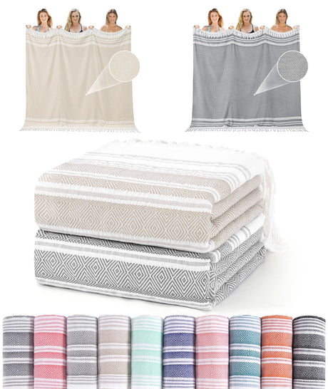 2 Pack Giant Turkish Beach Towel Boho Beach Throw Blankets Sand Free Quick Dry Lightweight Sandless Oversized Travel Camping Cloud Hawaii Honeymoon Essentials Big Huge Jumbo Women Summer Vacation Gift