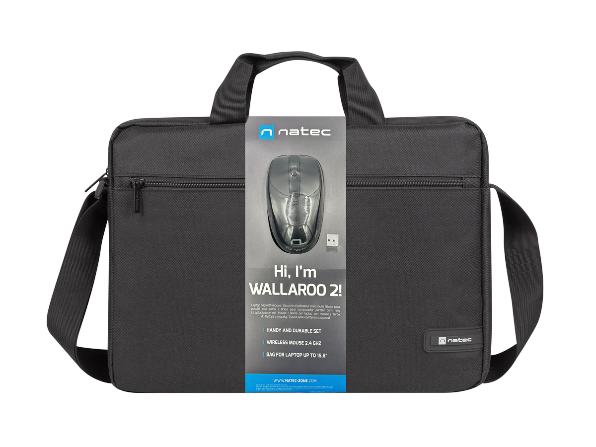 Natec WALLAROO2 15.6'' Laptop Bag with Wireless Mouse Black