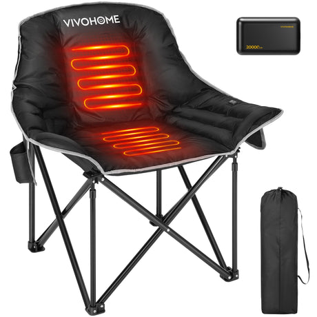 VIVOHOME Oversized Heated Camping Chair with 20000mAh Power Bank Portable Folding Chair for Outdoor Sports with 12V 20W PD Fast Charging Type C Port 3 Levels of Heat NTC Overheat Protection System