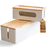 NATURE SUPPLIES Set of 2 Wood Cable Management Boxes Large and Medium Cord Organizer to Hide Wires and Power Strips for TV Desk Computer Router Cable Storage and Home Office Organization White