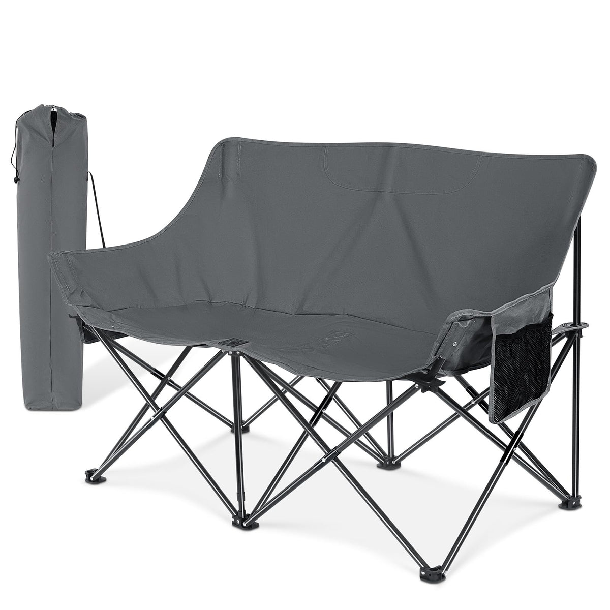 Joyfair Camping Chair for Adults(Double-seat) Outdoor Portable Folding Loveseat Camp Chair with Carry Bag for Picnic Hiking Fishing 3-Layers Cushion (600D Oxford Fabric & Pearl Cotton) (Grey)