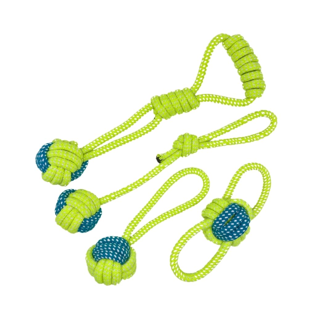 Taters Choice 4pc Rope Toy Set Durable Cotton Knotted Woven Pet Dog Toy Rope Set for Small to Medium Dogs Eco-Friendly Cotton Rope Toys