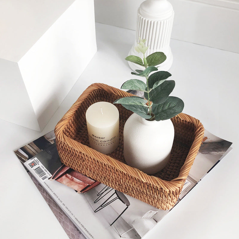 Hand-Woven Rattan Wicker Rectangular Storage Basket