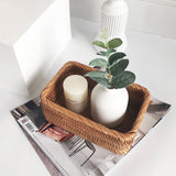 Hand-Woven Rattan Wicker Rectangular Storage Basket