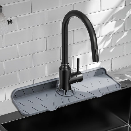 Kitchen Sink Splash Guard - Silicone Sink Faucet Mat Splash Guard Dish Soap Sponge Holder for Kitchen Sink Accessories Gadgets RV Bathroom Camper (Grey)